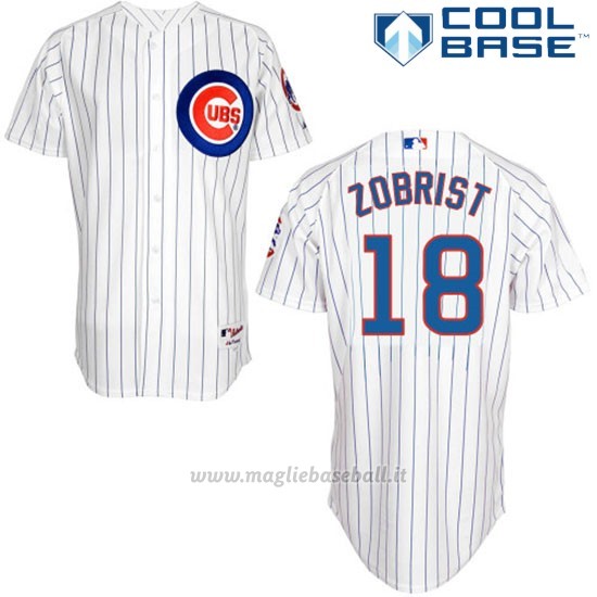 Maglia Baseball Uomo Chicago Cubs 18 Ben Zobrist Majestic Bianco Cool Base